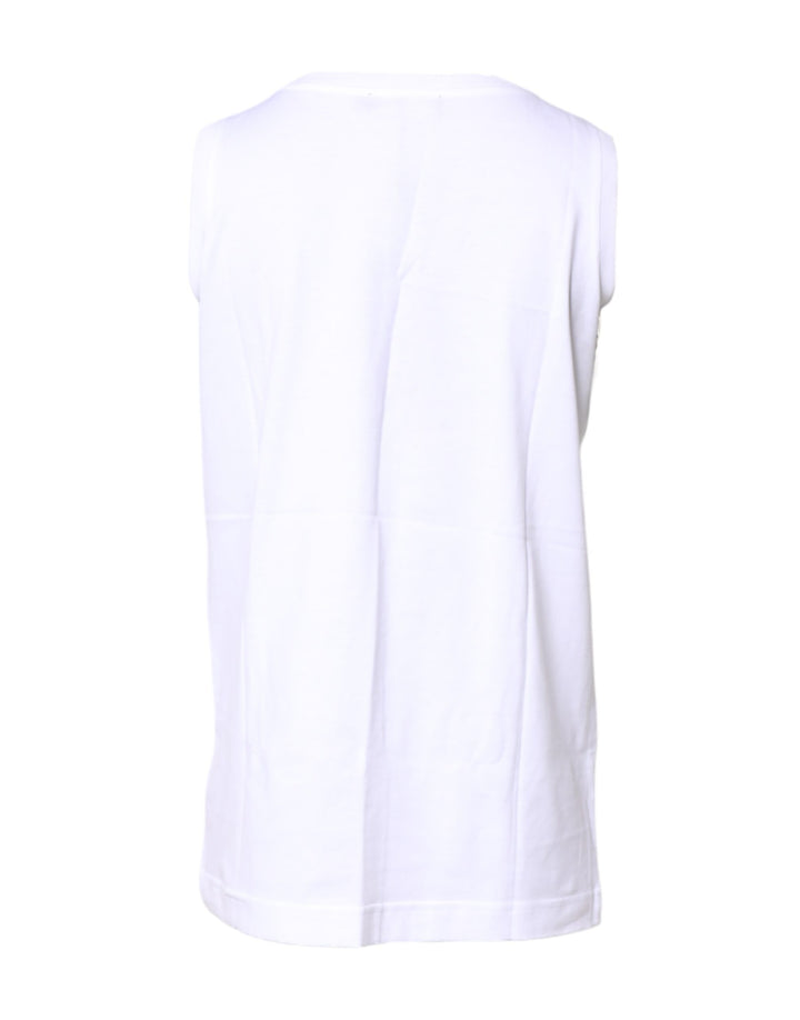 White Cotton Sleeveless Crew Neck T-shirt
