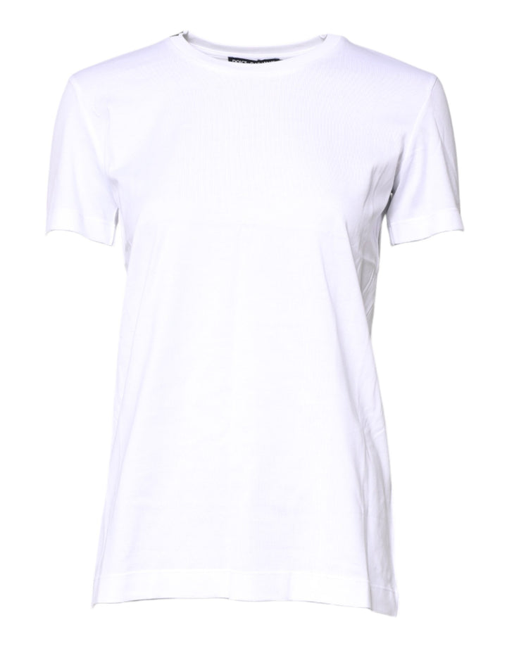 White Cotton Crew Neck Short Sleeves T-shirt