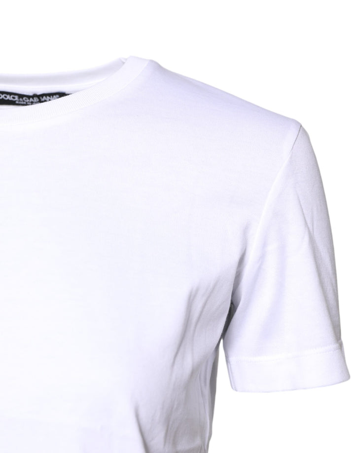 White Cotton Crew Neck Short Sleeves T-shirt