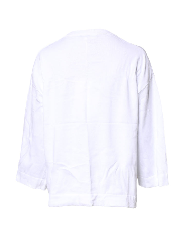 White Graphic Print Cotton Long Sleeves T-shirt