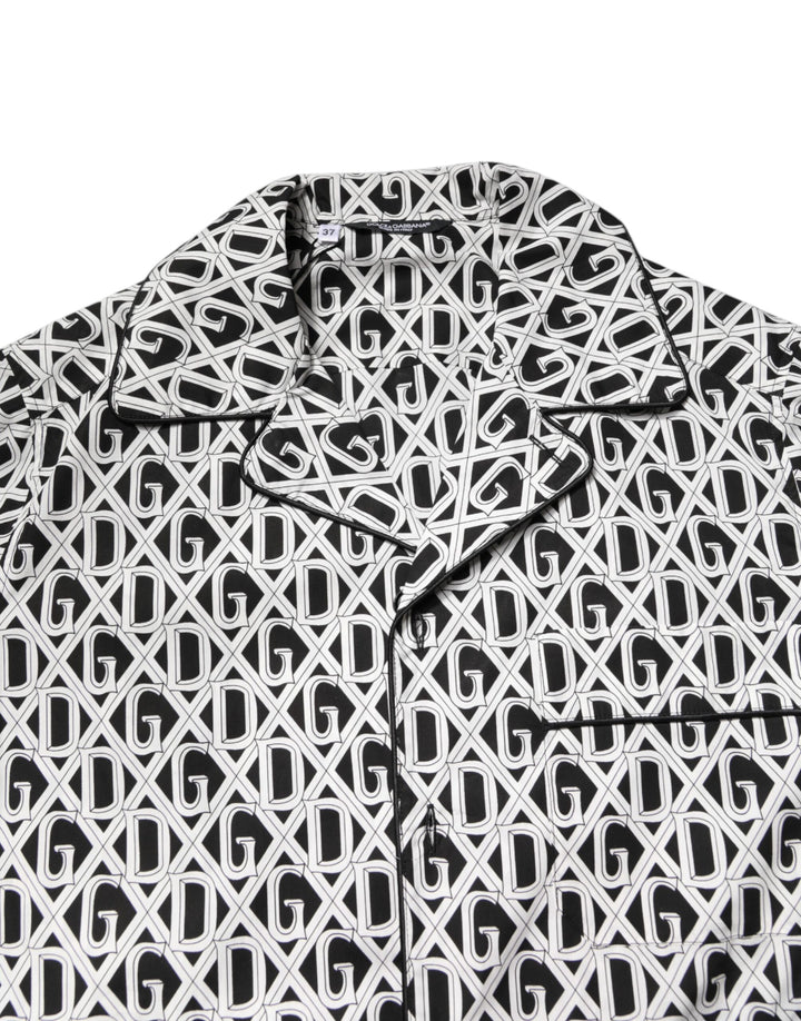 Black White DG Print Cotton Pajama Set Sleepwear