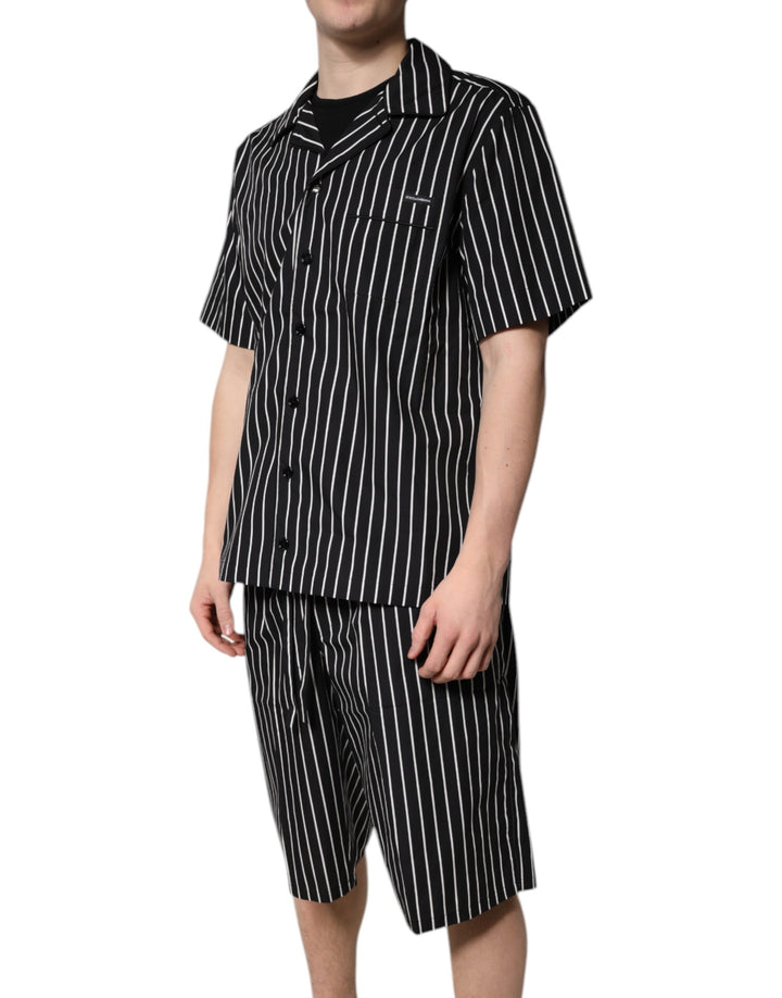 Black White Stripes Cotton Men Pajama Set Sleepwear