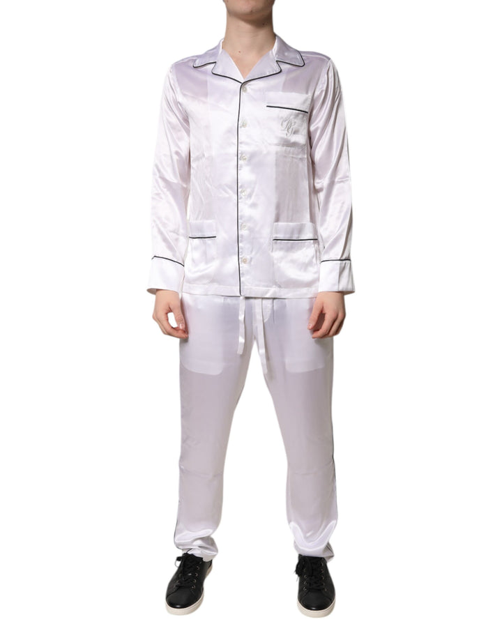 White Satin Silk Men Pajama Set Sleepwear