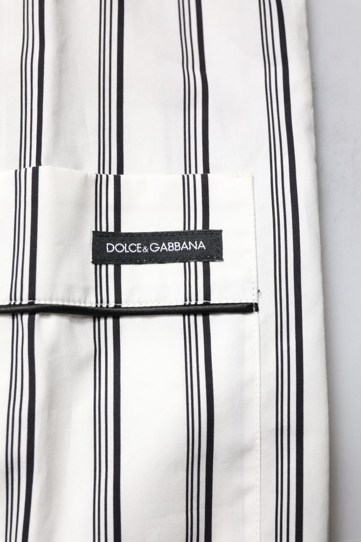 White Black Stripes Cotton Men Pajama Set Sleepwear