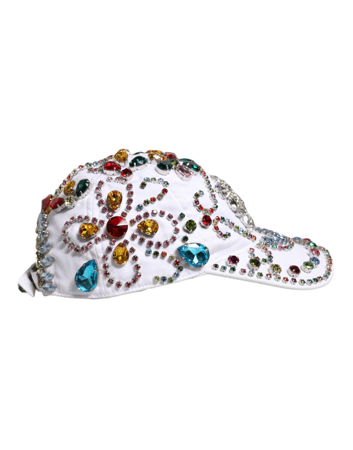 White Multicolor Crystal Embellish Baseball Cap