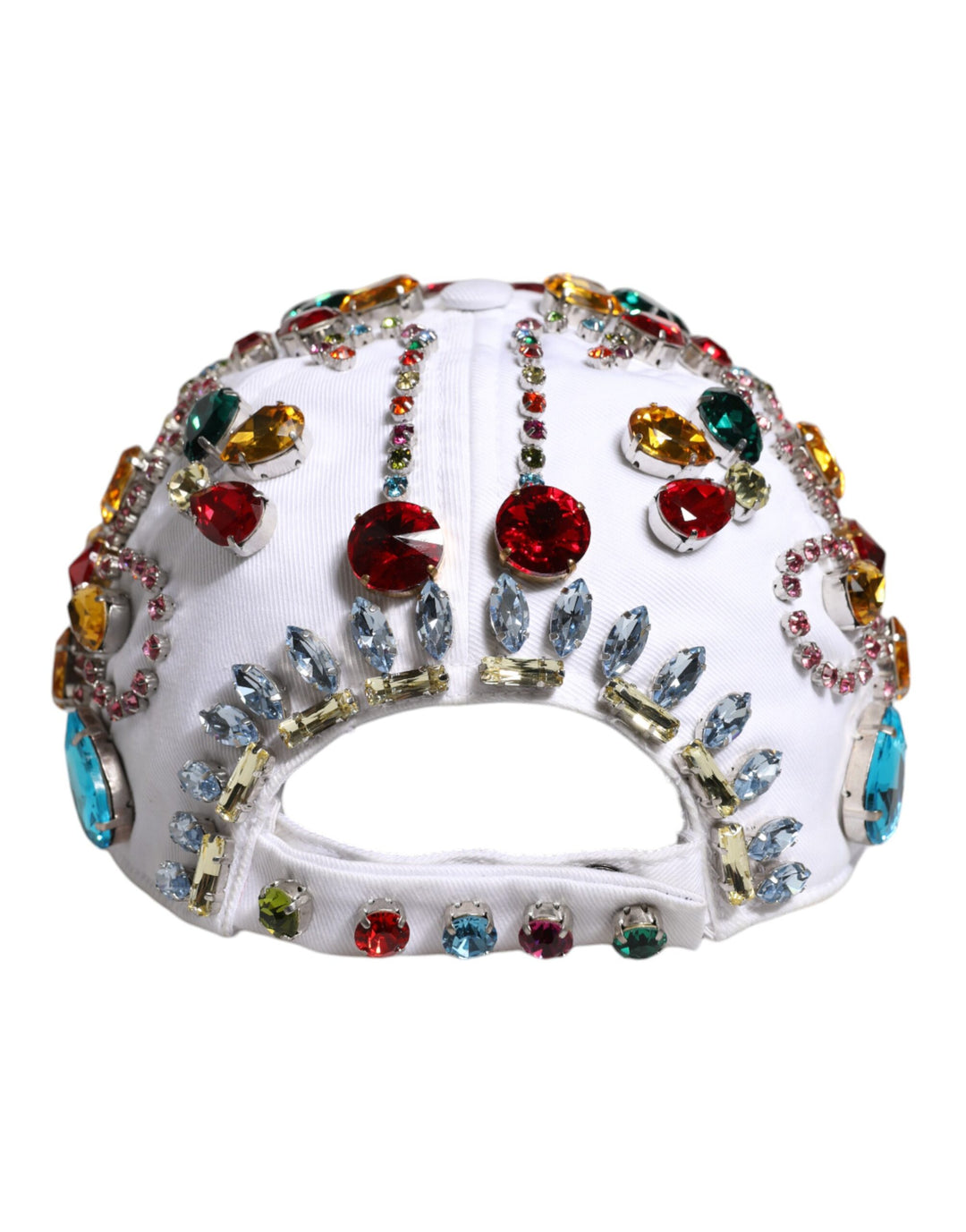 White Multicolor Crystal Embellish Baseball Cap