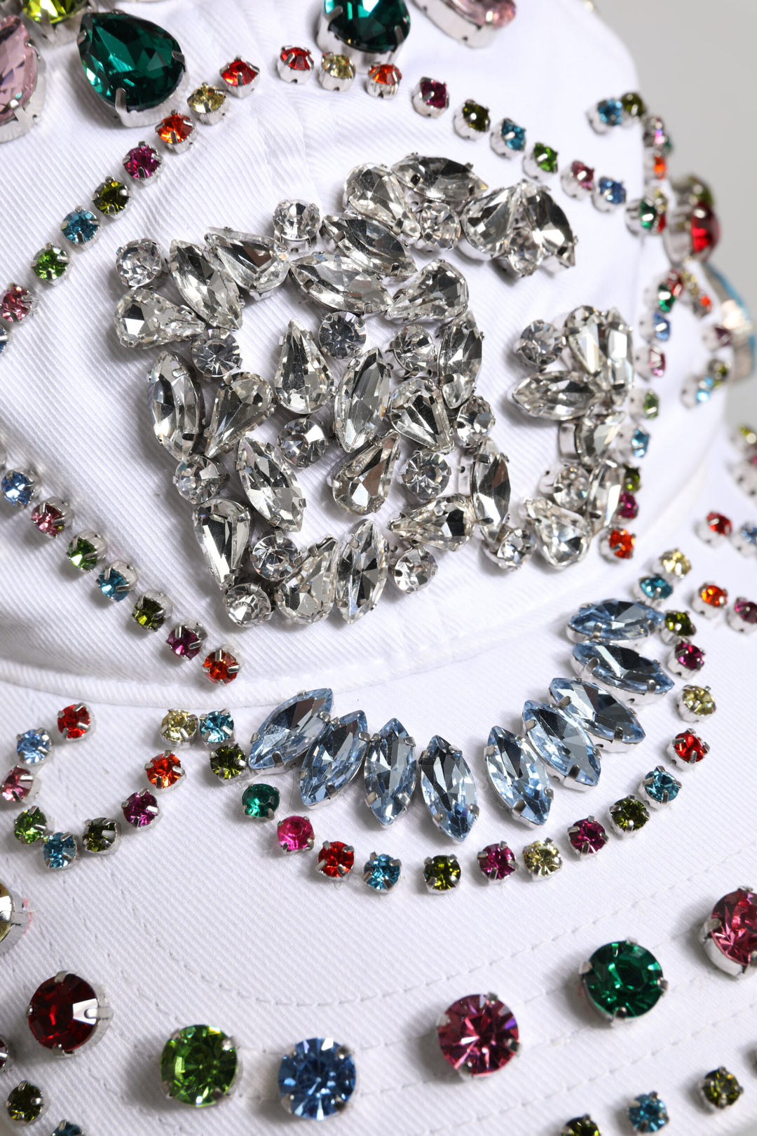 White Multicolor Crystal Embellish Baseball Cap