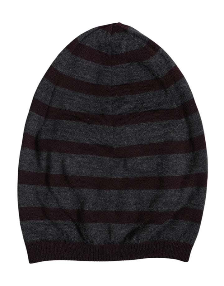 Gray Striped Wool Knitted Winter Beanie Hat