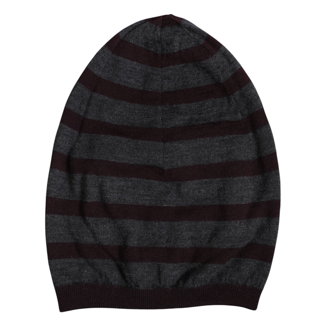 Gray Striped Wool Knitted Winter Beanie Hat
