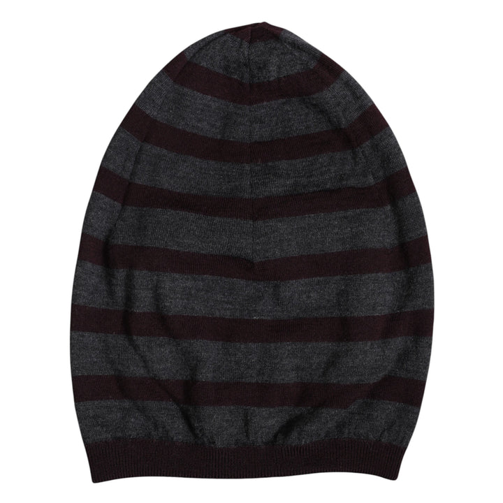 Gray Striped Wool Knitted Winter Beanie Hat