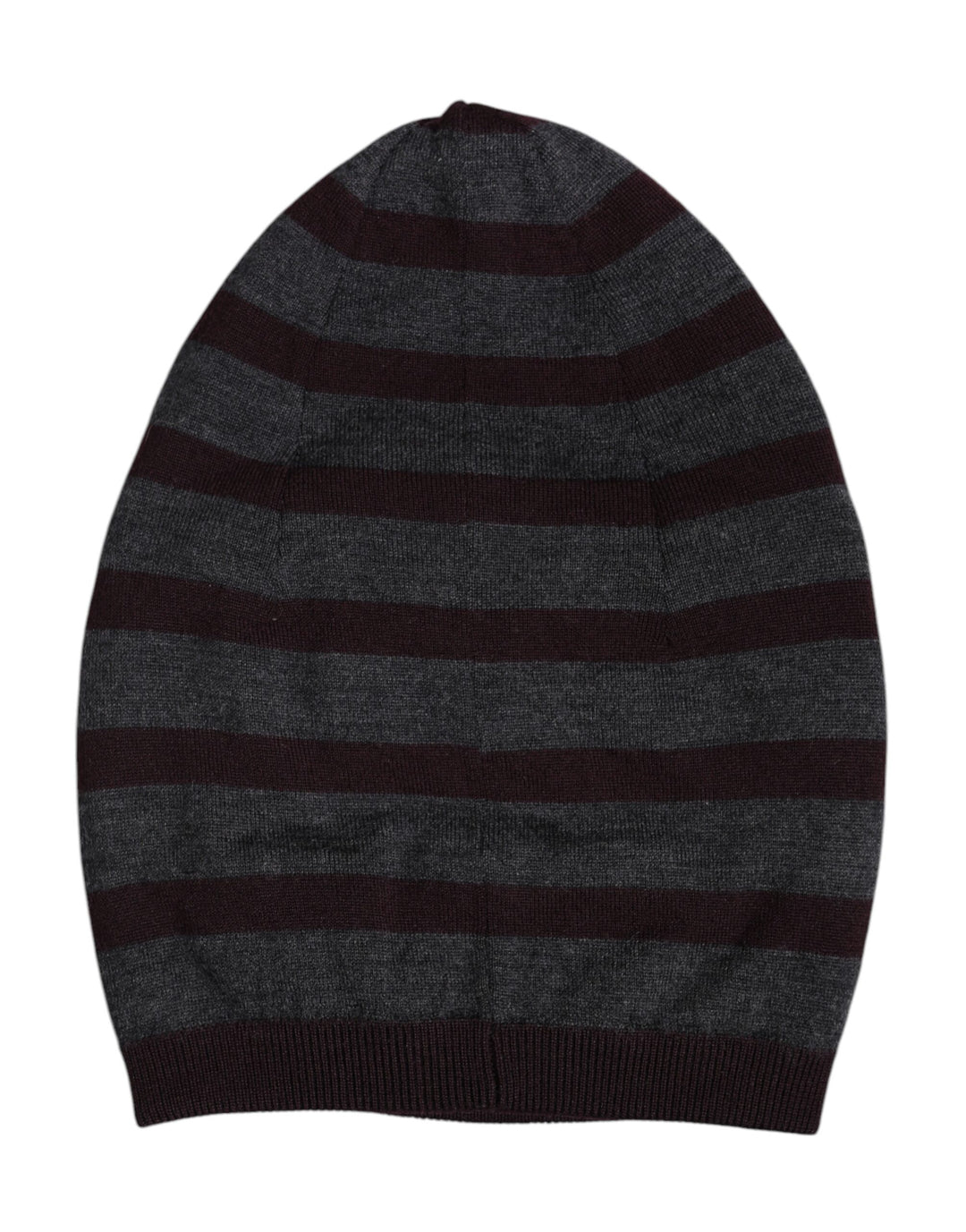 Gray Striped Wool Knitted Winter Beanie Hat