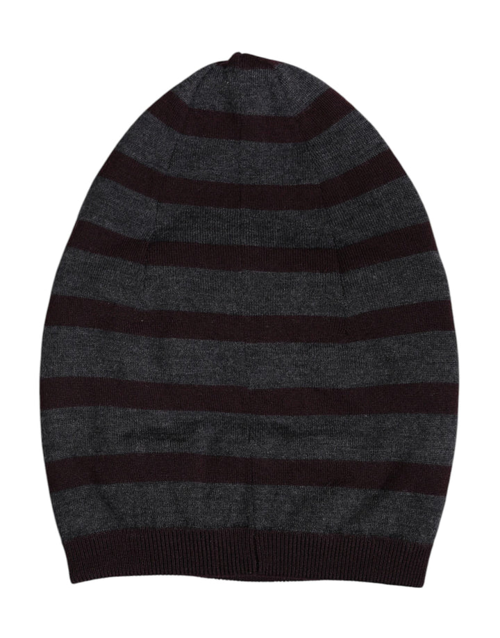 Gray Striped Wool Knitted Winter Beanie Hat