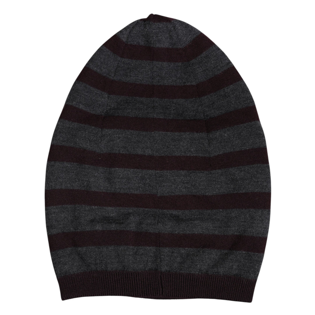 Gray Striped Wool Knitted Winter Beanie Hat