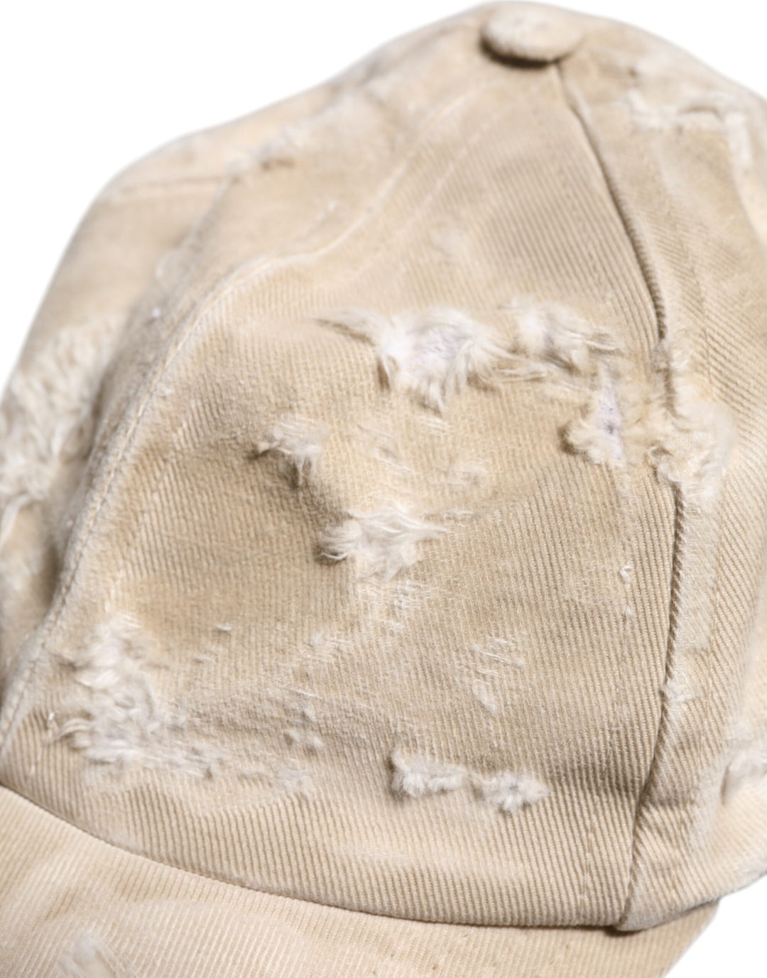 Beige Tattered Cotton 6 Panels Baseball Cap