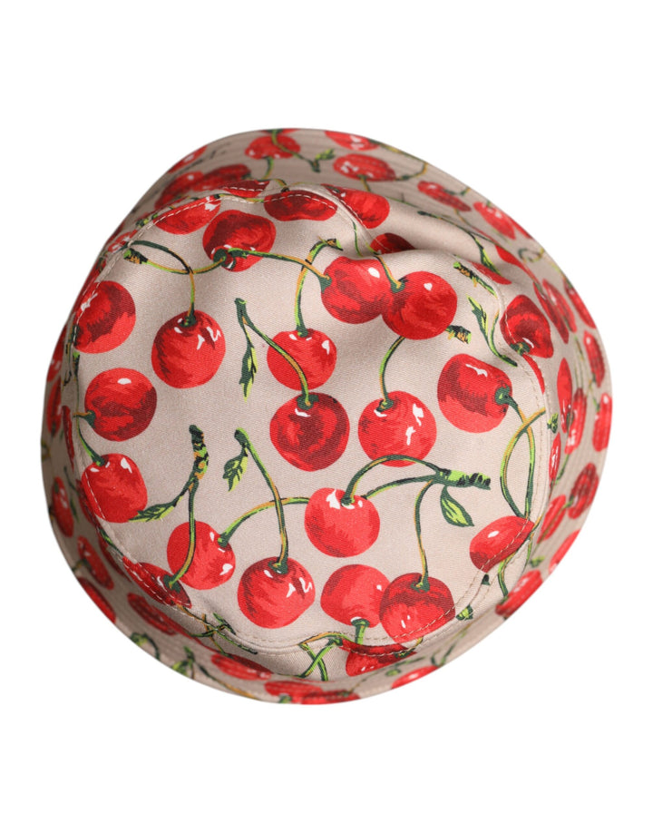 Beige Cotton Printed Wide Brim Bucket Hat