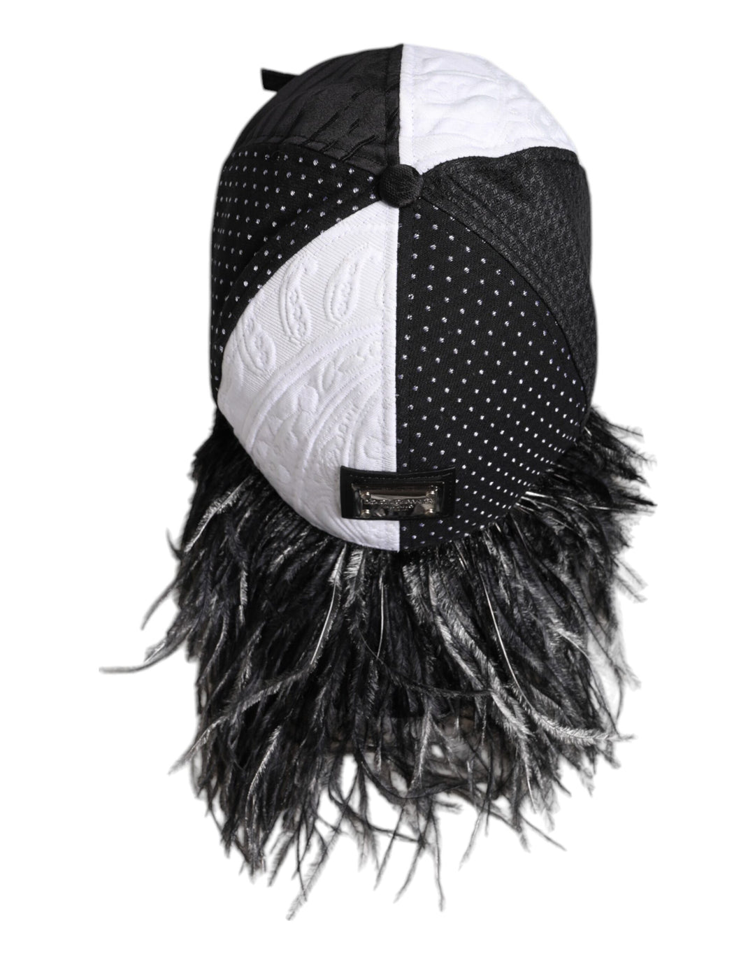 White Black Polka Dot Feathers Baseball Cap
