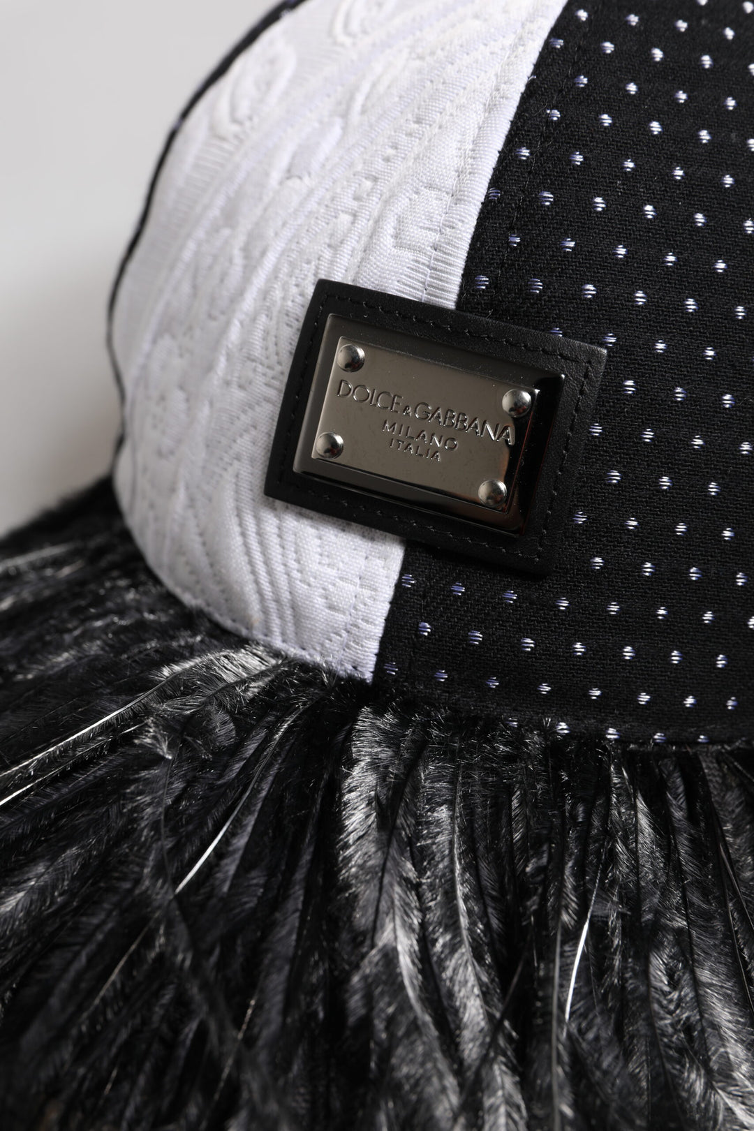 White Black Polka Dot Feathers Baseball Cap