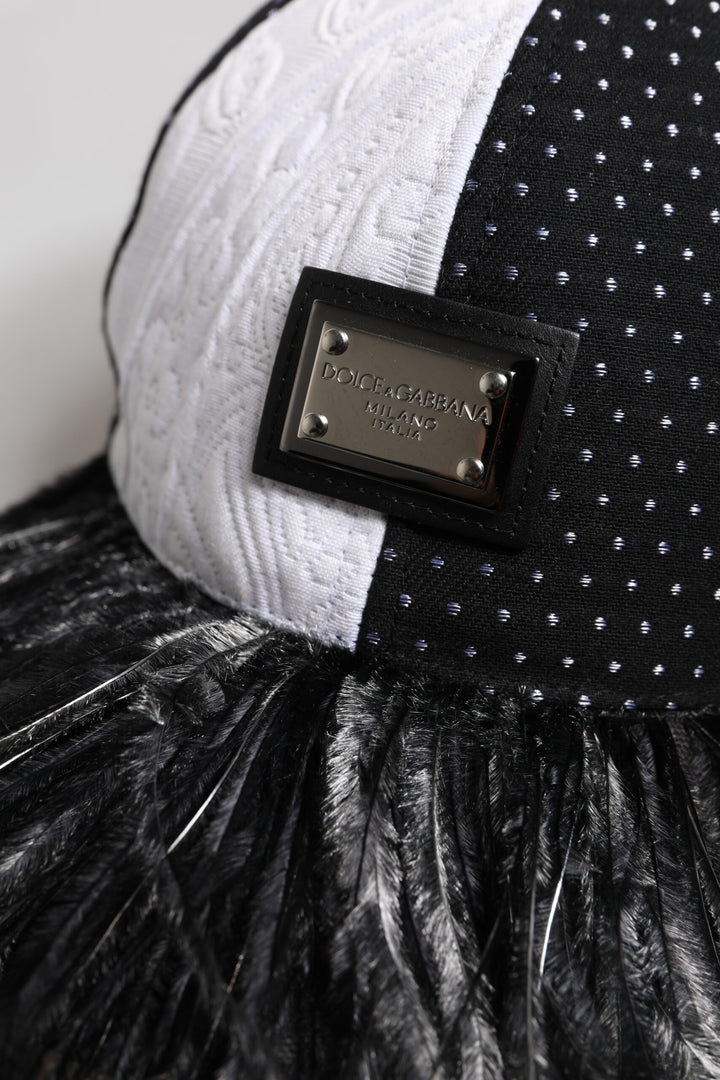White Black Polka Dot Feathers Baseball Cap