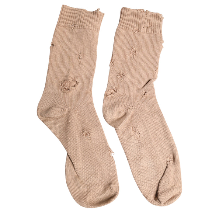 Beige Solid Stretch Mid Calf Men Socks
