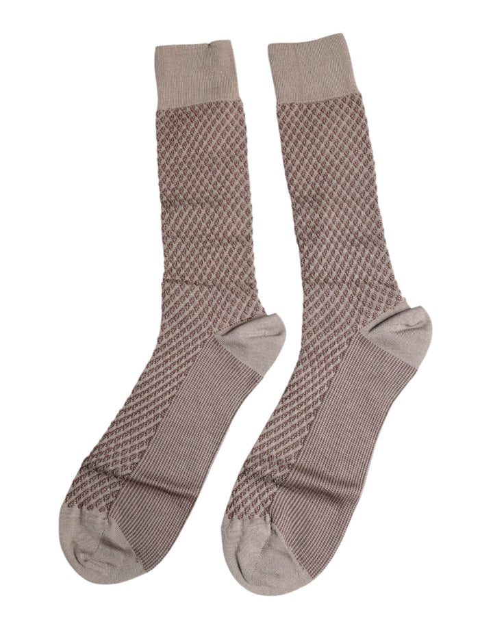 Brown Solid DG Logo Mid Calf Men Socks