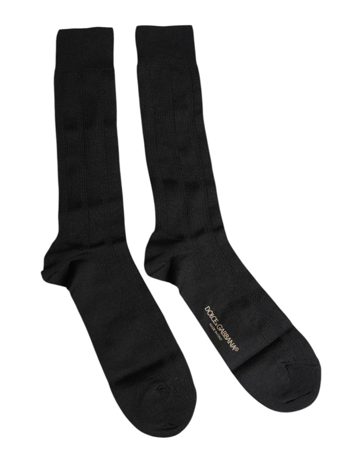 Black Stretch Logo Mid Calf Men Socks