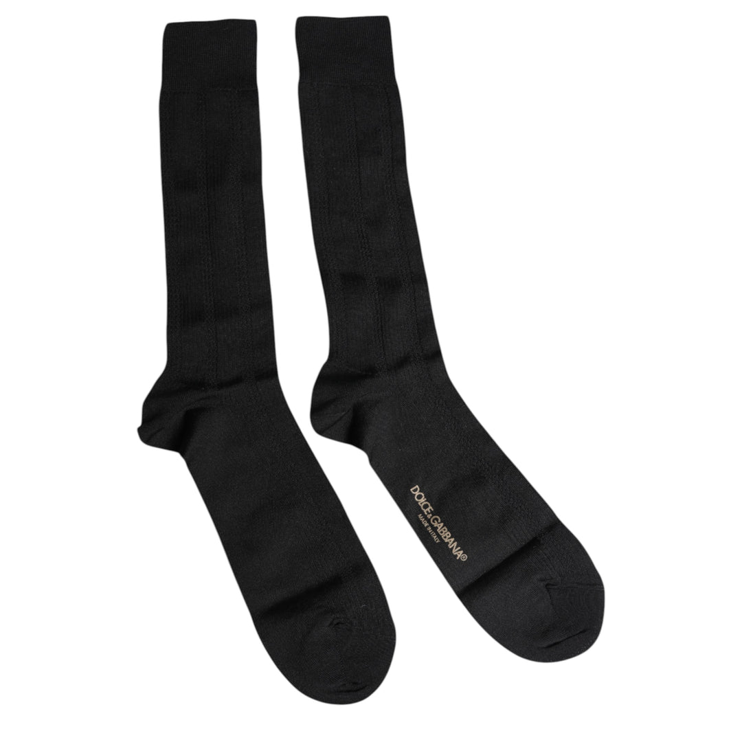 Black Stretch Logo Mid Calf Men Socks