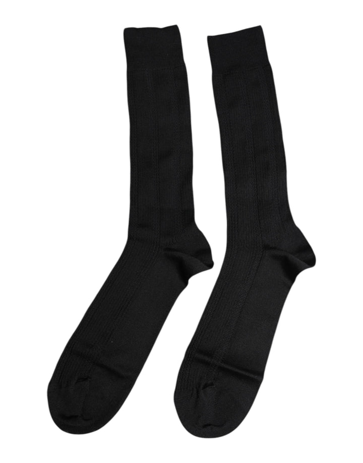Black Stretch Logo Mid Calf Men Socks