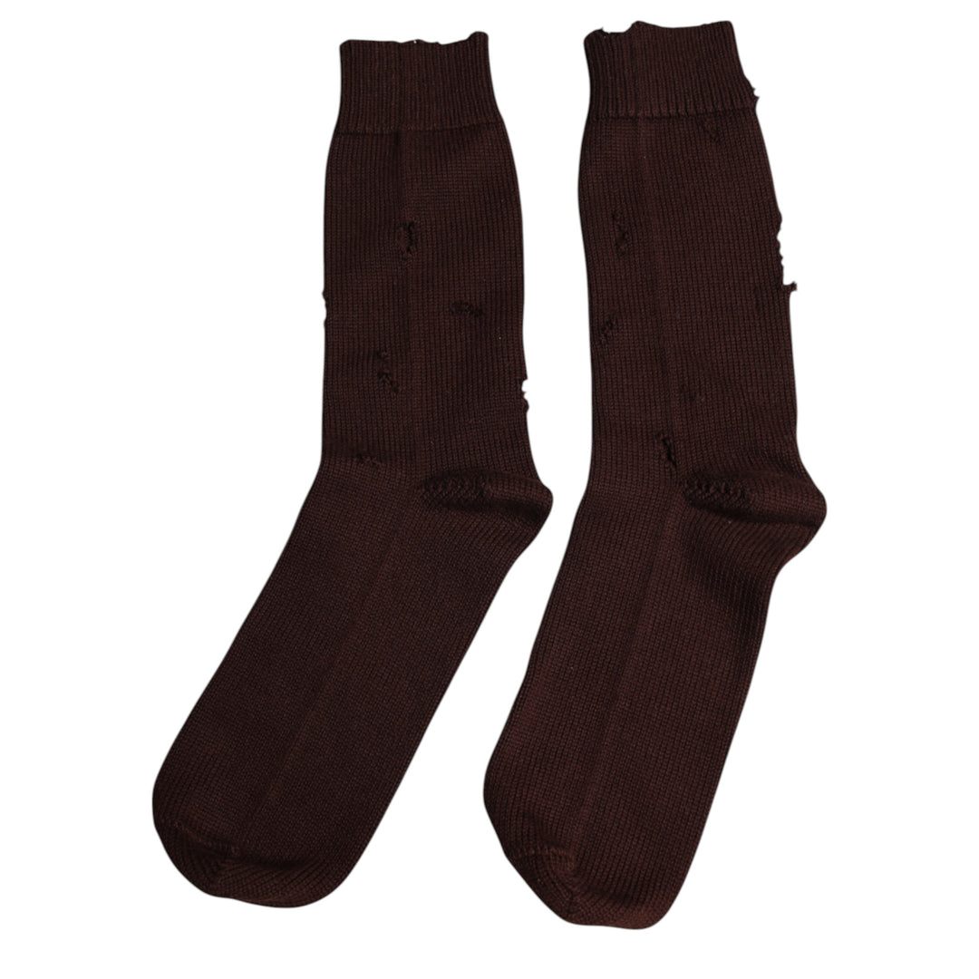 Brown Solid Cotton Stretch Mid Calf Socks