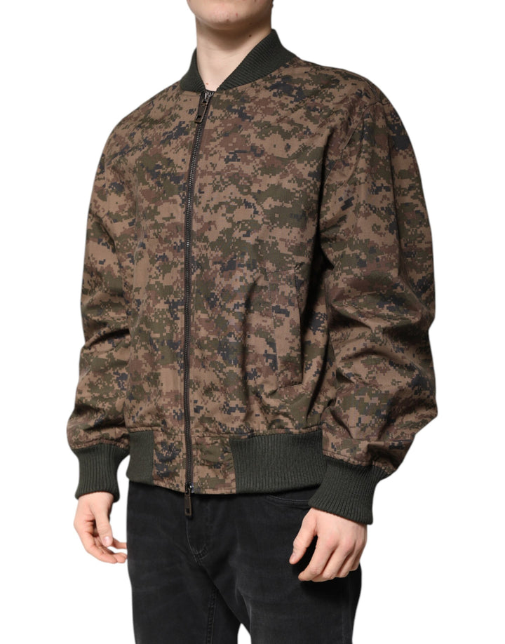 Brown Camouflage Bomber Full Zip Jacket