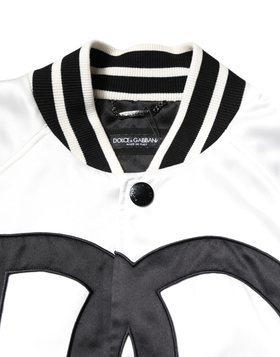 White DG Logo Polyester Jersey Bomber Jacket
