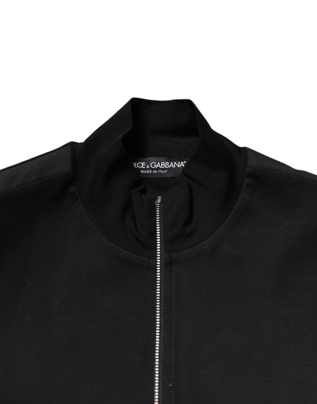 Black Cotton Logo Full Zip Men Bomber Jacket