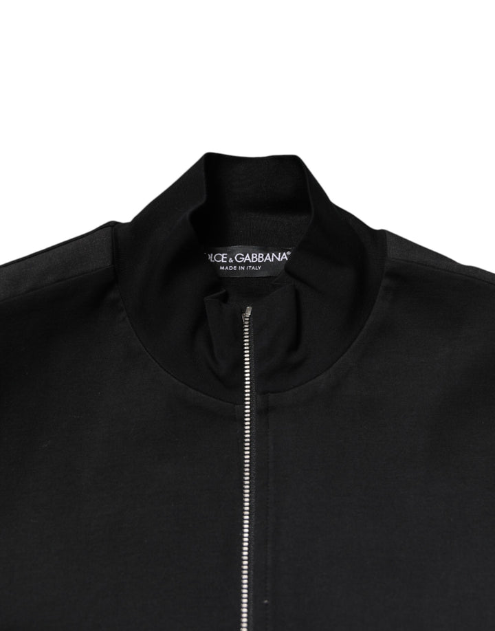 Black Cotton Logo Full Zip Men Bomber Jacket