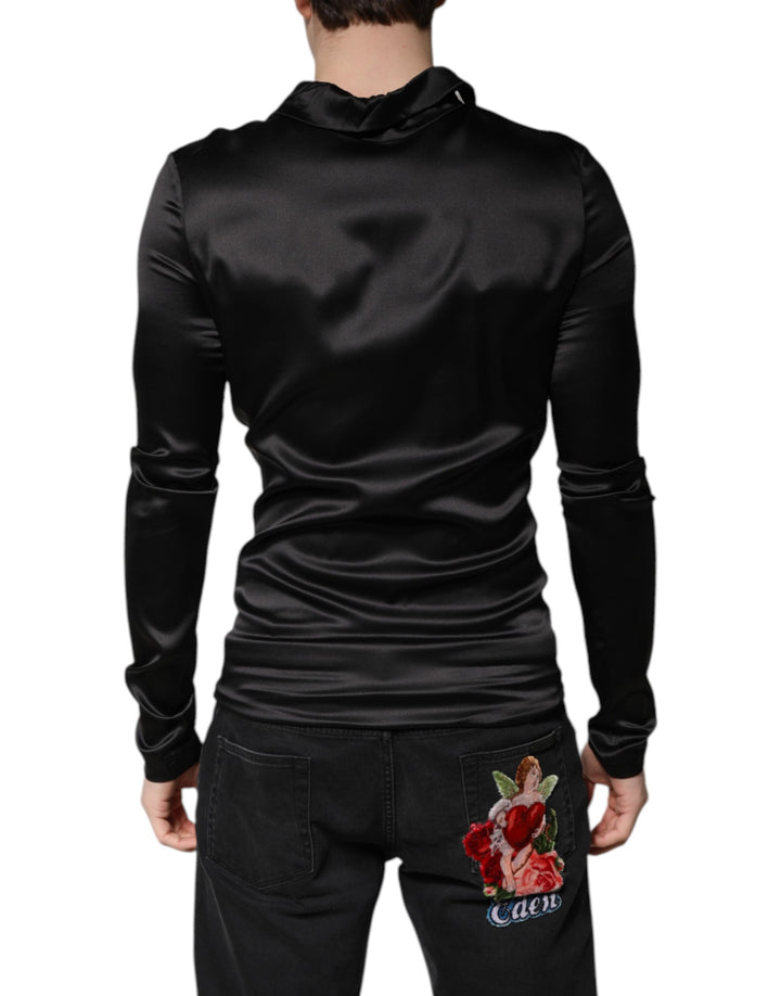 Black Silk Turtleneck Men Pullover Sweater