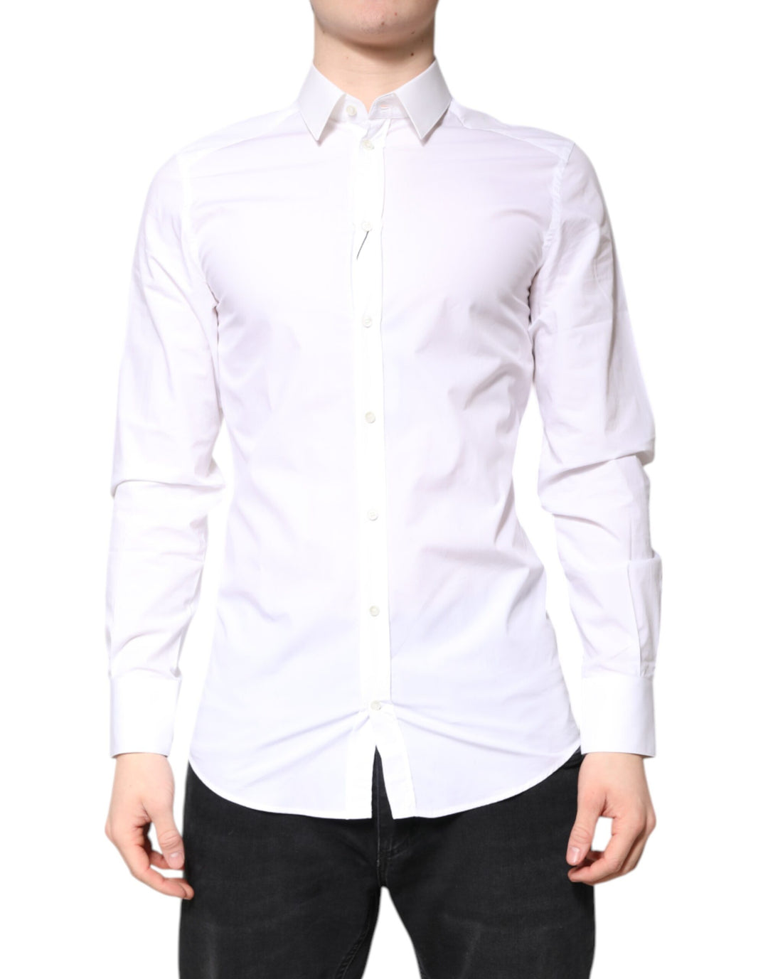 Dolce & Gabbana White Cotton GOLD Dress Formal Collared Shirt