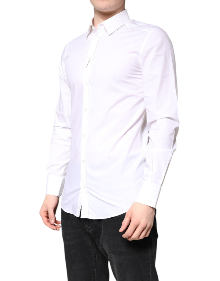 Dolce & Gabbana White Cotton GOLD Dress Formal Collared Shirt