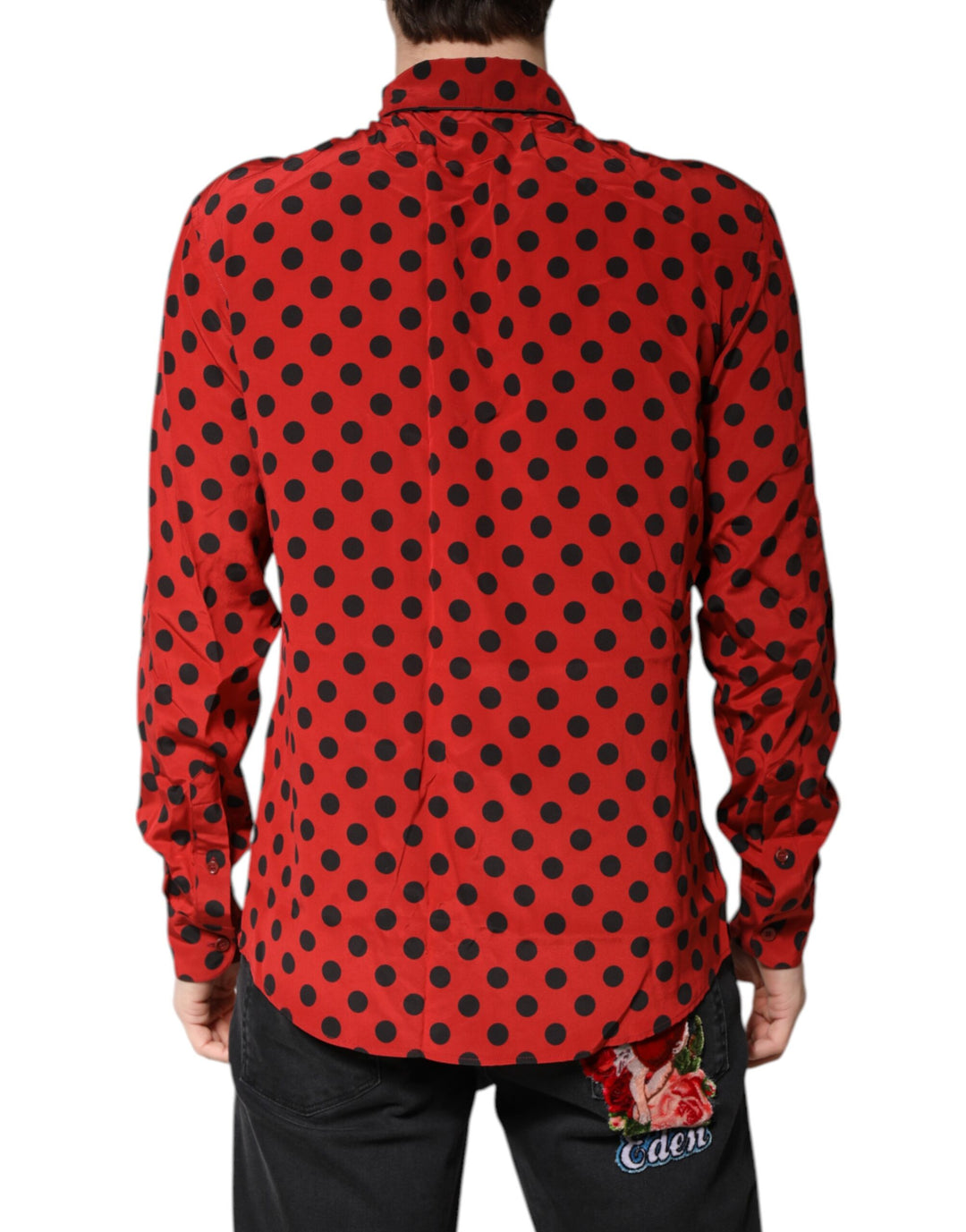 Red Polka Dot Silk Long Sleeve Shirt