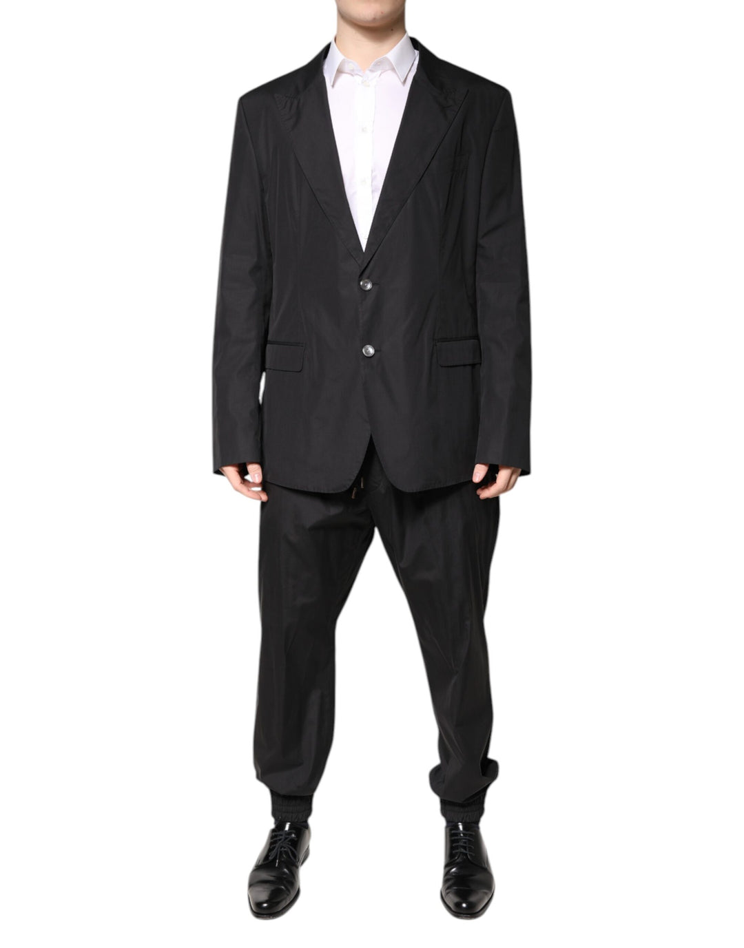 Black Cotton Single Breasted 2 Piece Suit