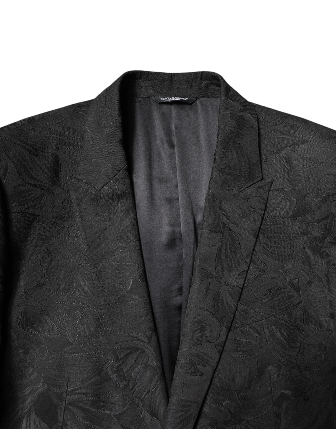 Black Polyester Floral Jacquard 2 Piece Suit