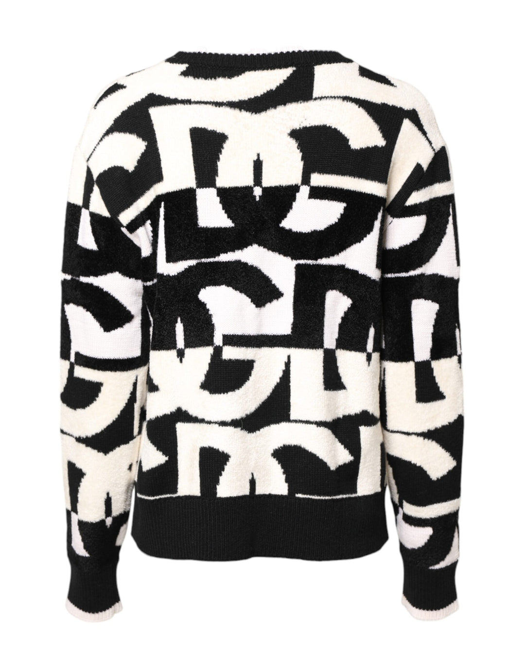 White Black Logo Print Women Pullover Sweater