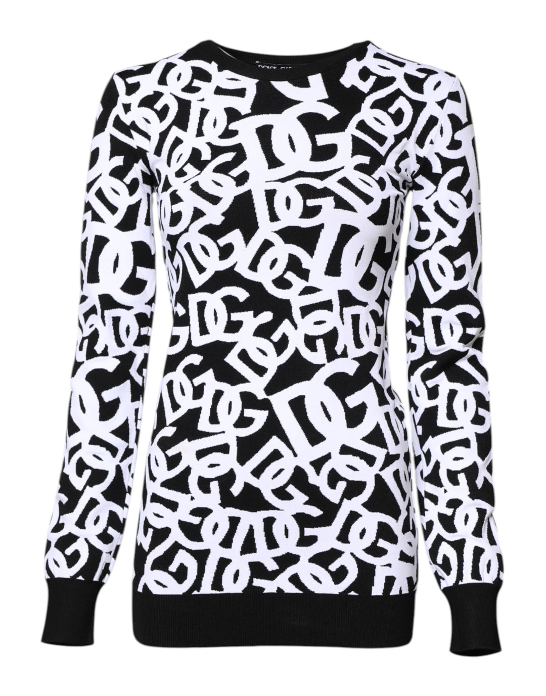Black White Logo Print Women Pullover Sweater