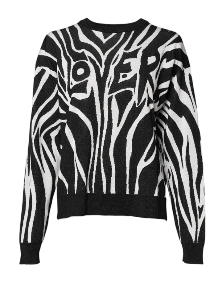 Black White Print Women Pullover Sweater