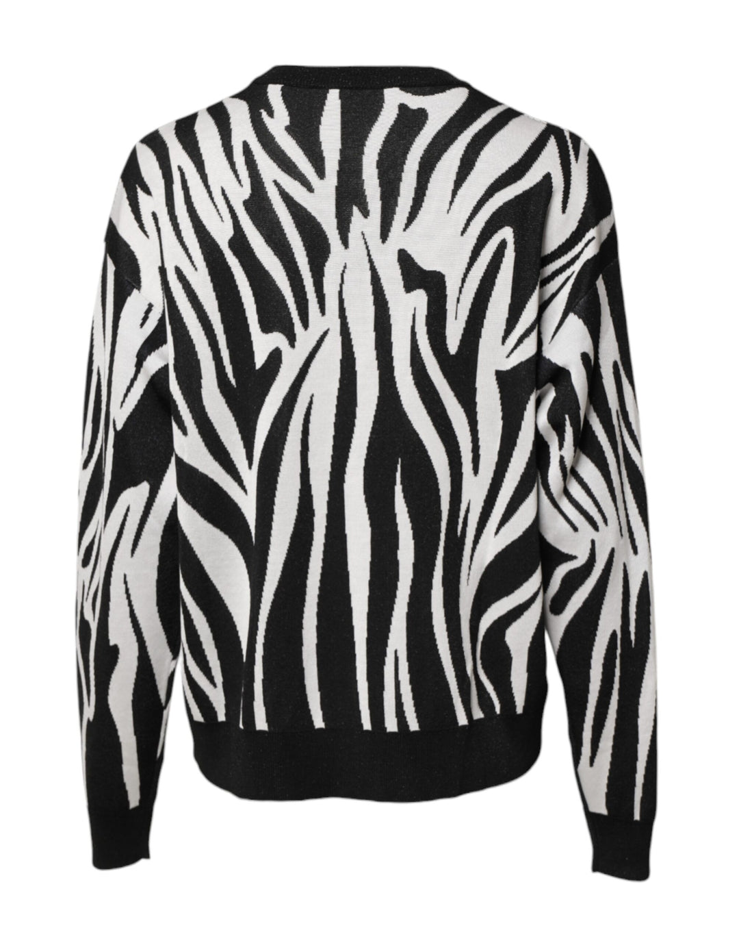 Black White Print Women Pullover Sweater