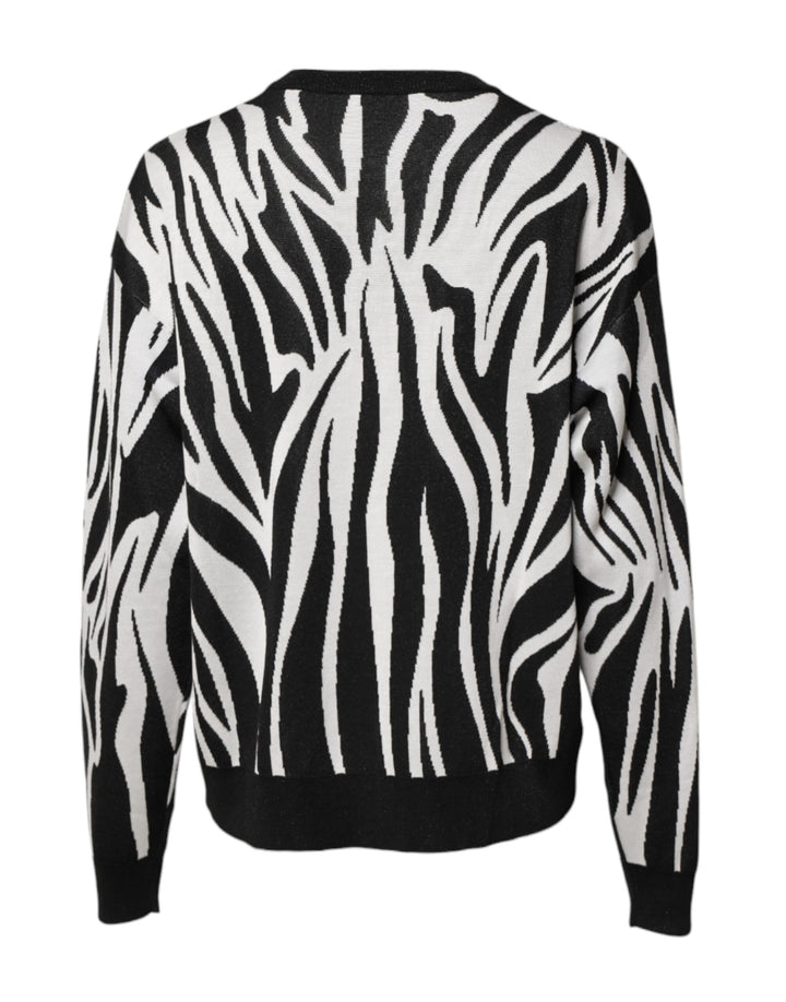 Black White Print Women Pullover Sweater
