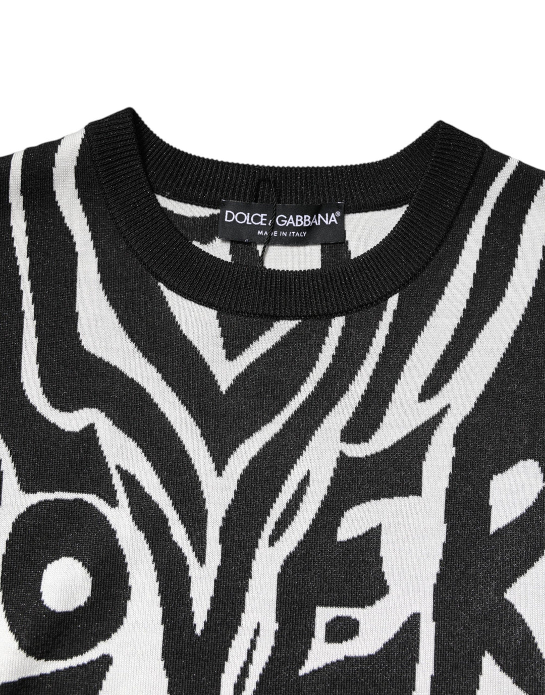 Black White Print Women Pullover Sweater