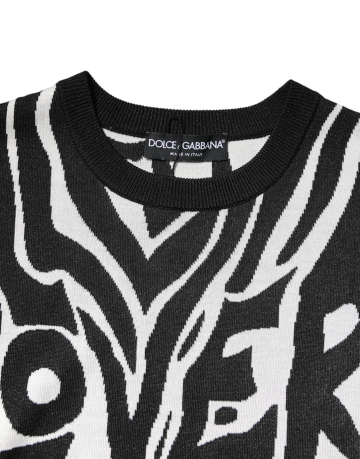 Black White Print Women Pullover Sweater