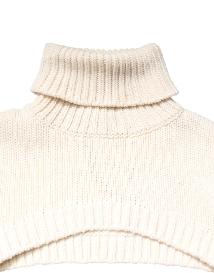 Ivory Cashmere Turtleneck Cropped Top Sweater