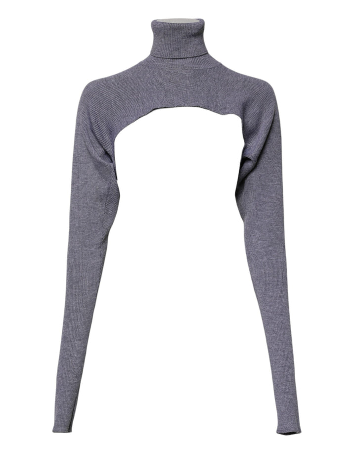 Gray Wool Knit Turtleneck Cropped Top Sweater