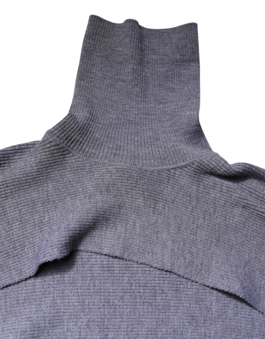 Gray Wool Knit Turtleneck Cropped Top Sweater