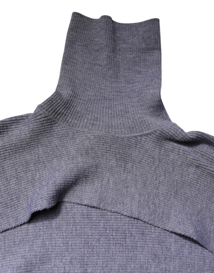 Gray Wool Knit Turtleneck Cropped Top Sweater