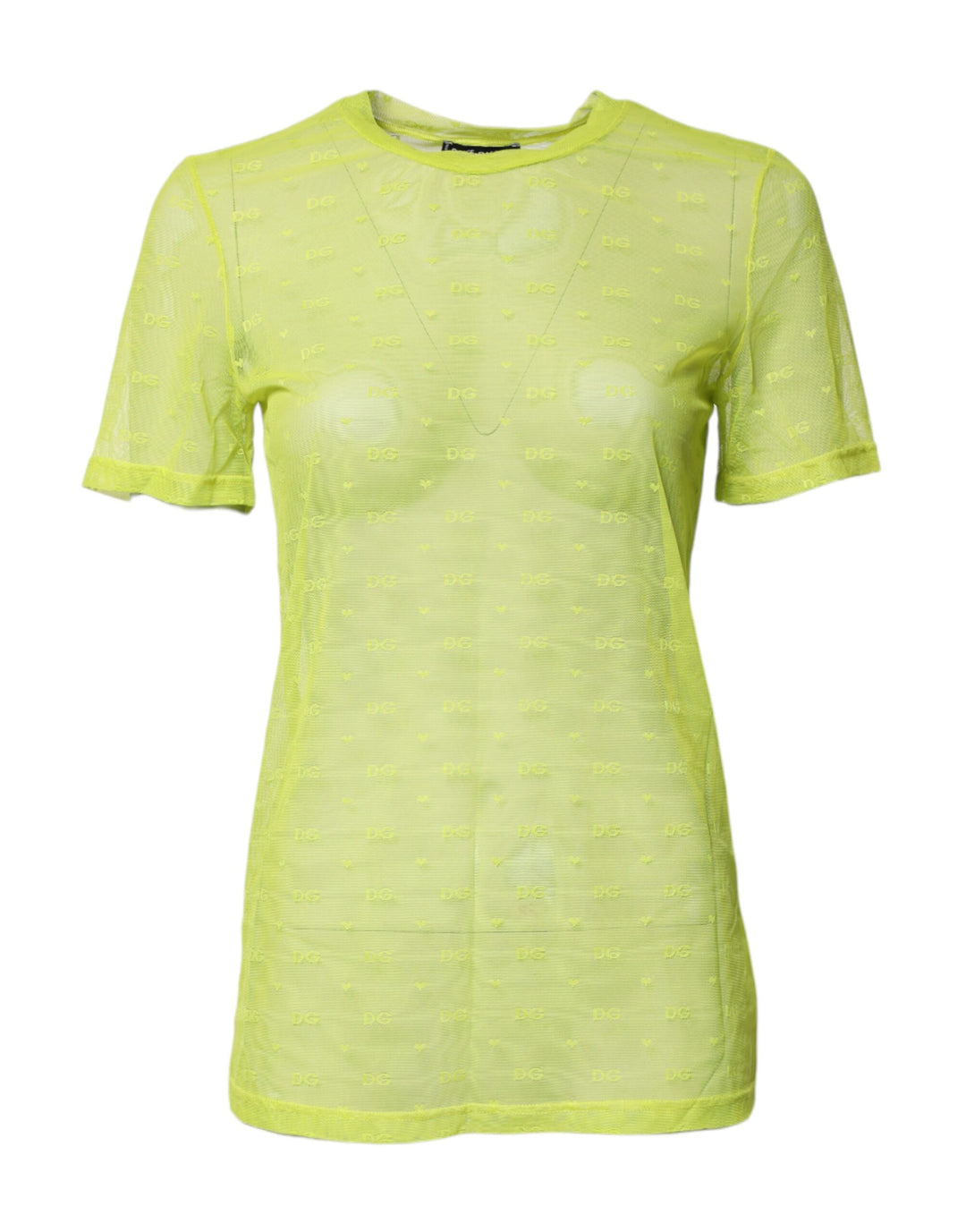 Green Nylon See Through Women Short Sleeves Top